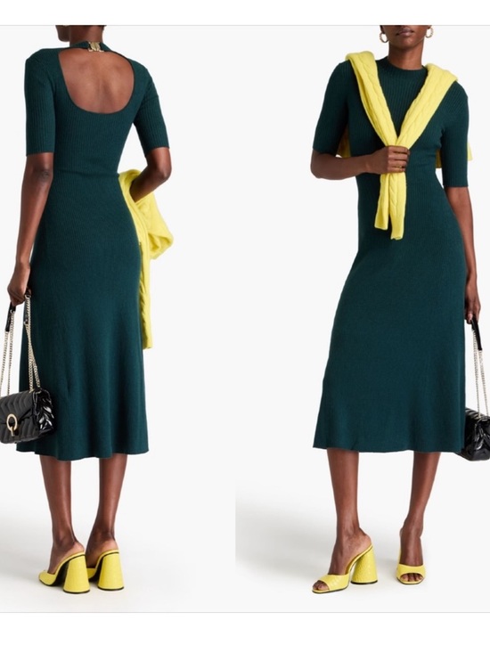 MAJE Bottle Green Knit Midi Sweater Dress 34/XS - Picture 5 of 15